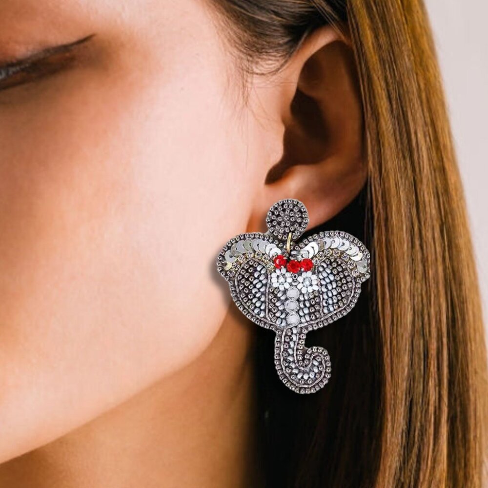 Elephant Sequin Rhinestone Animal Safari Theme Earrings